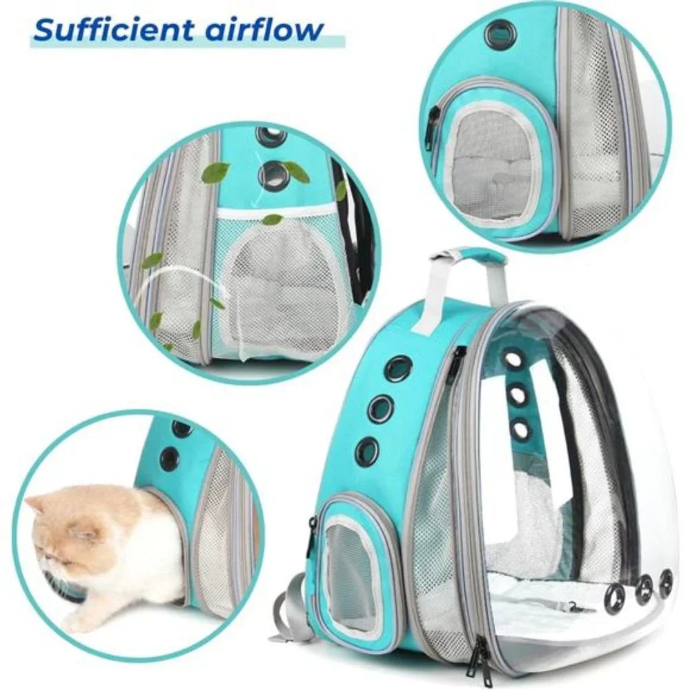 Bubble Expandable Cat Backpack Pet Travel Carrier for Cats and Dogs(Green-Front)